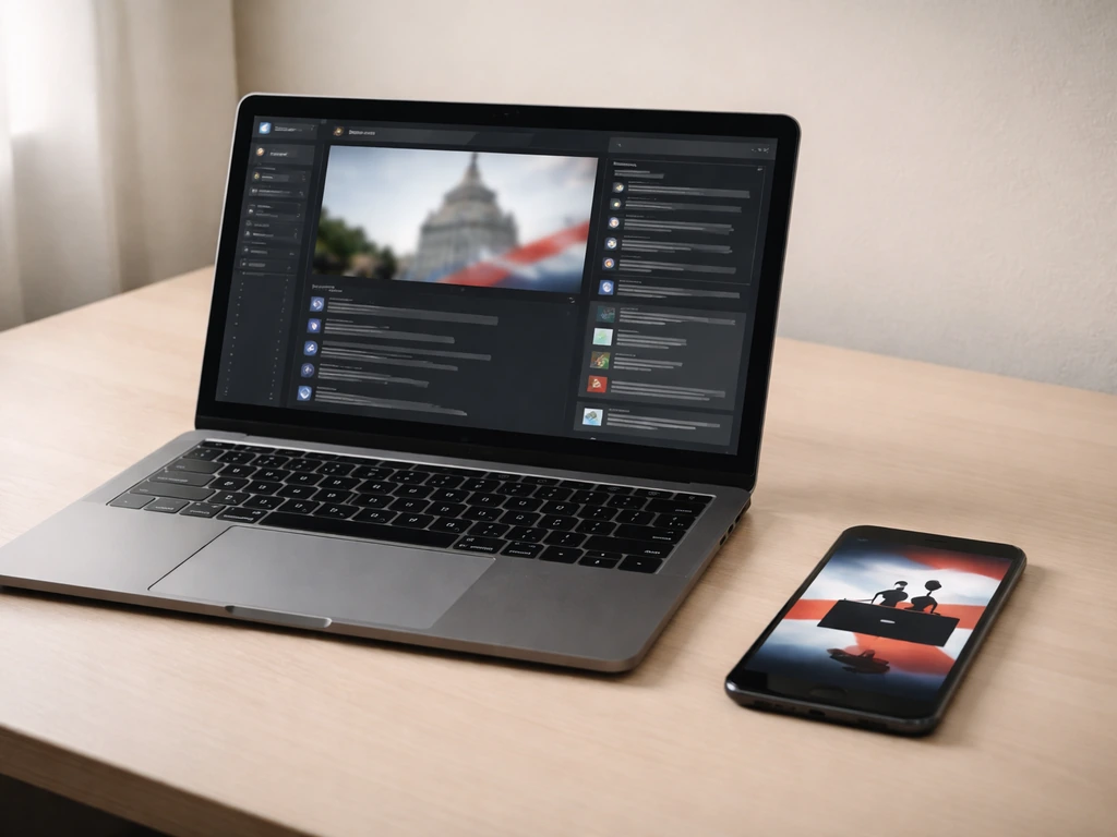 Minimal desk scene showing a laptop with a generic creator dashboard and a phone streaming a video