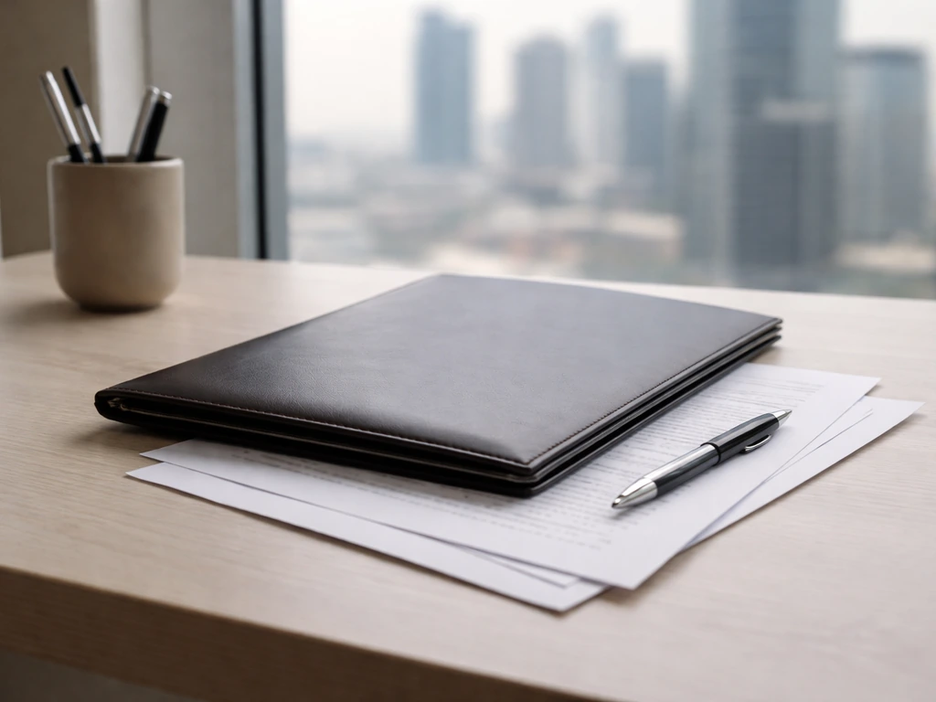 Sunlit desk with a folder and printed press release about an institutional real-estate partnership