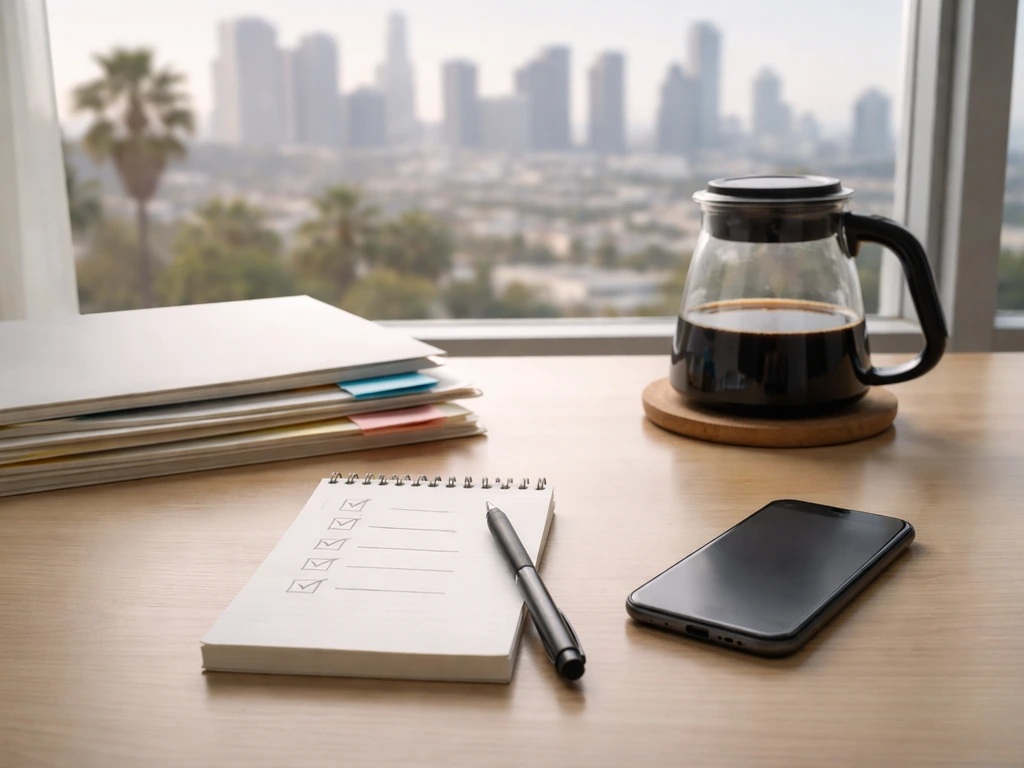 Minimal desk scene with a checklist and financial documents for investigating assets and wealth factors.