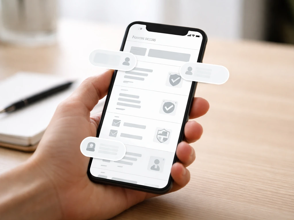 Hand holding a phone showing a generic nonprofit records page with financial document icons, no readable text