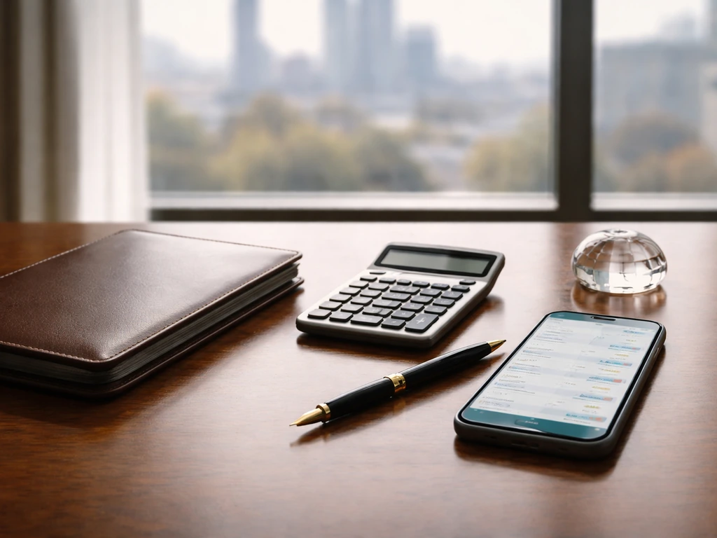 Sunlit office desk with a blurred city skyline outside, evoking family-owned business wealth estimates