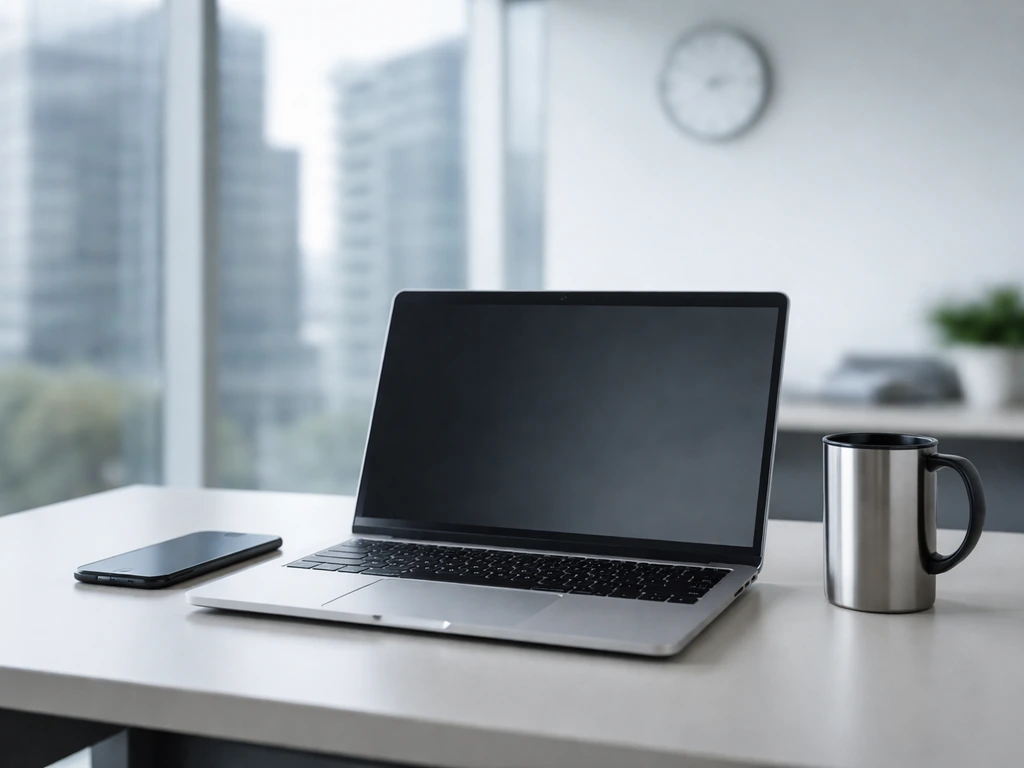 Modern office desk with an open laptop and finance tools, symbolizing activist investing and net-worth verification.