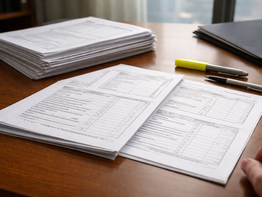 Close-up of probate court documents with visible asset and liability sections on a desk