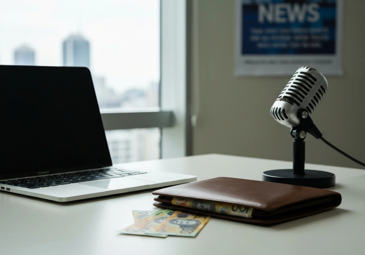 Anonymous media-and-finance desk with microphone and money, symbolizing the 2012 acquisition.